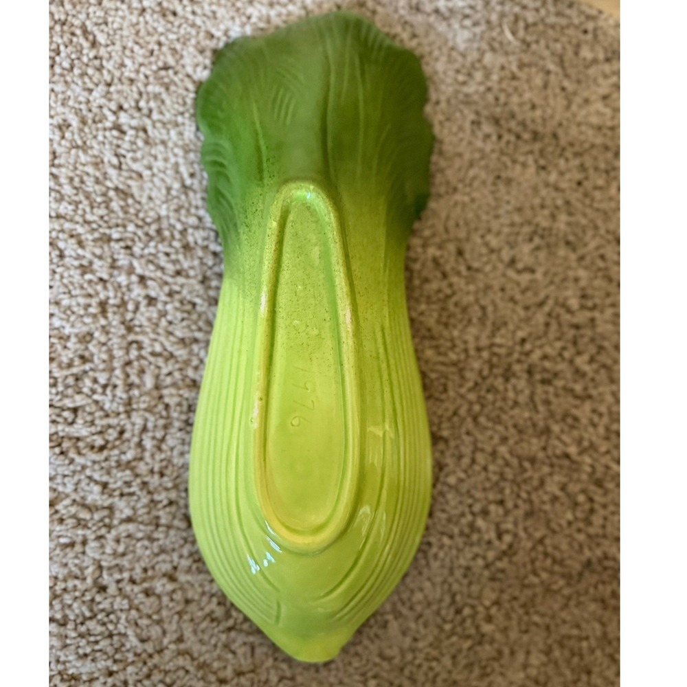 Vintage Celery Leaf Serving Dish Trinket Tray Spoon Rest Vegetable Ceramic - Picture 3 of 3